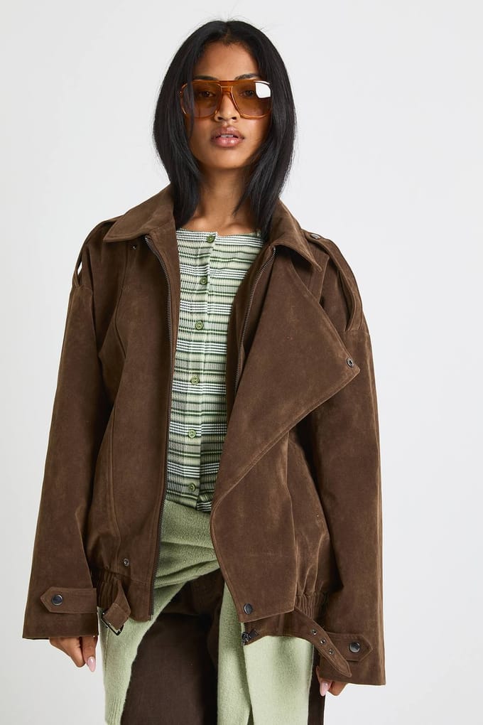 boohoo Dames Oversized Faux Suede Jacket | Chocoladebruin | Maat: 36