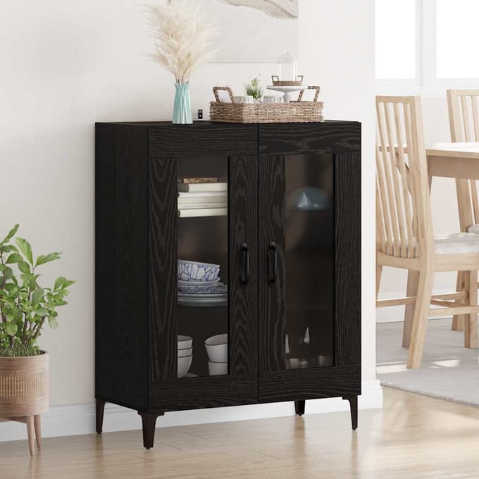 vidaXL Dressoir Zwart Eiken 69,5 x 34 x 90 cm Gemonteerd hout en ijzer