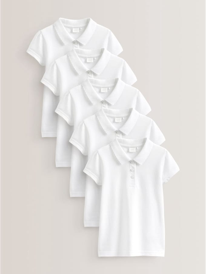 Next - Meisjes - 5 -pack 100% katoenen poloshirts met korte mouwen - Wit