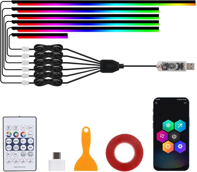Universele RGB LED Auto Interieurverlichting Set met Muziekbesturing en APP