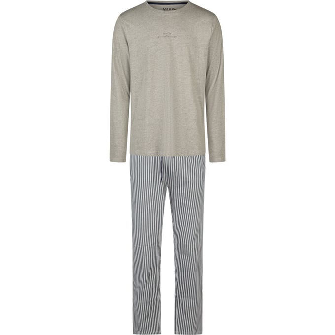 Phil & Co Heren Pyjama Set Lang Grijs Gestreept - Maat M