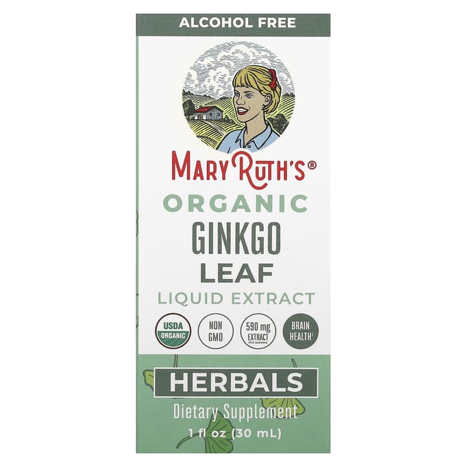 MaryRuth's, Extrait Liquide de Feuille de Ginkgo Bio, Sans Alcool, 590 mg, 1 fl oz (30 ml)