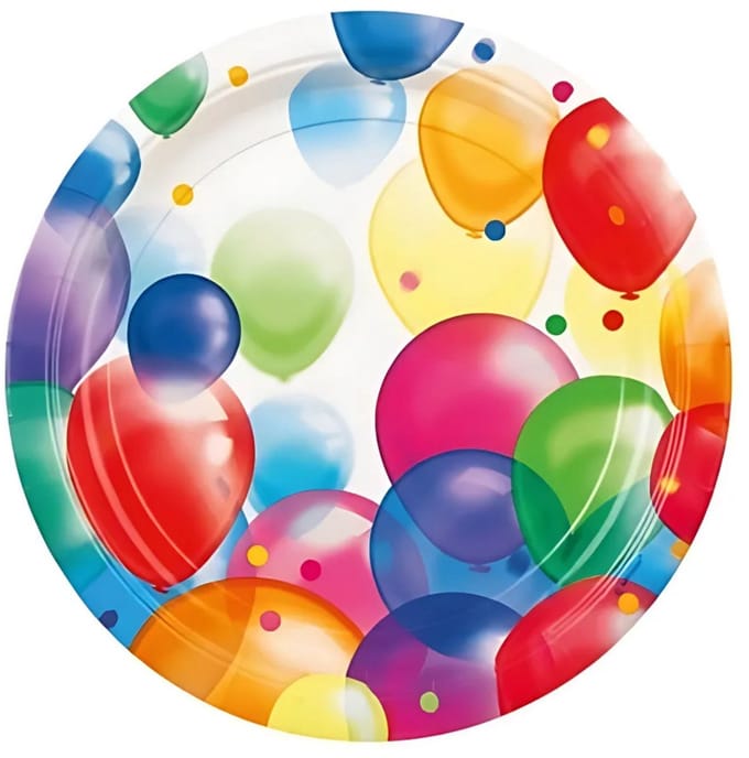 Feestbordjes met ballonnen opdruk karton  23cm 8st