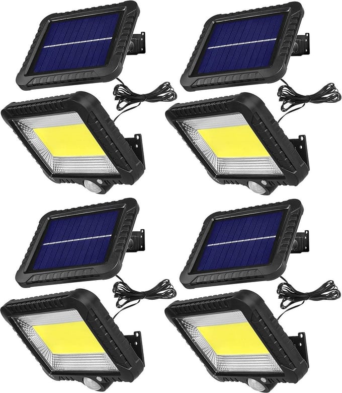 Set van 4 Zonne-energie LED Spots met Bewegingssensor en Schemersensor - Koud Wit Licht