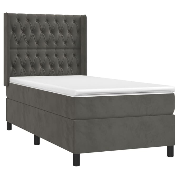 vidaXL - Boxspring - met - matras - fluweel - donkergrijs - 80x200 - cm