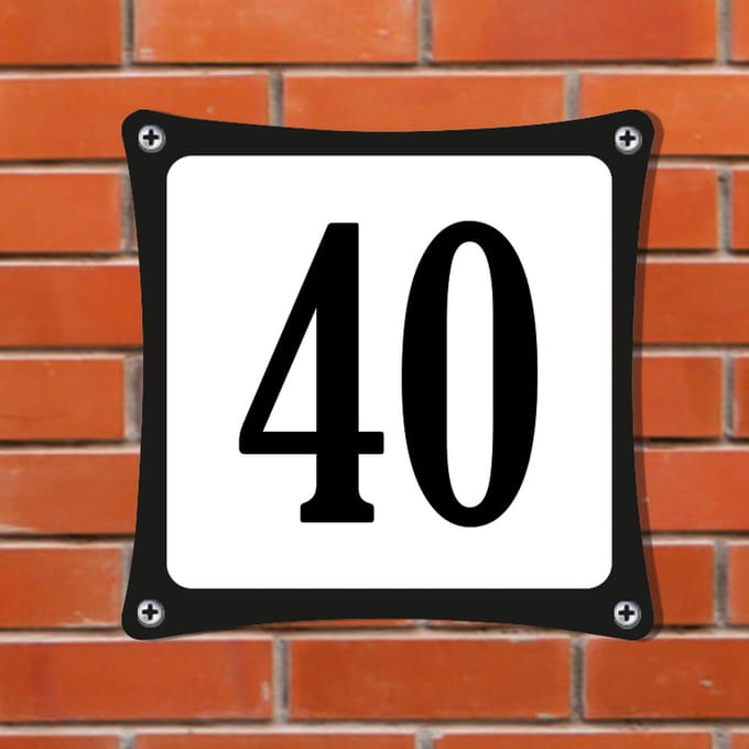 Decoporta Huisnummerbord Emaille-Look - Nummer 40 - Standaard - 10 x 10 cm | incl. schroeven