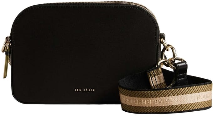 Ted Baker Leren schoudertas Darcelo Branded Webbing Leather Camera Bag Jet - Black zwart