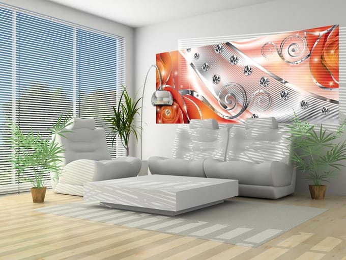 Orange Floral Diamond Abstract Modern Photo Wallcovering