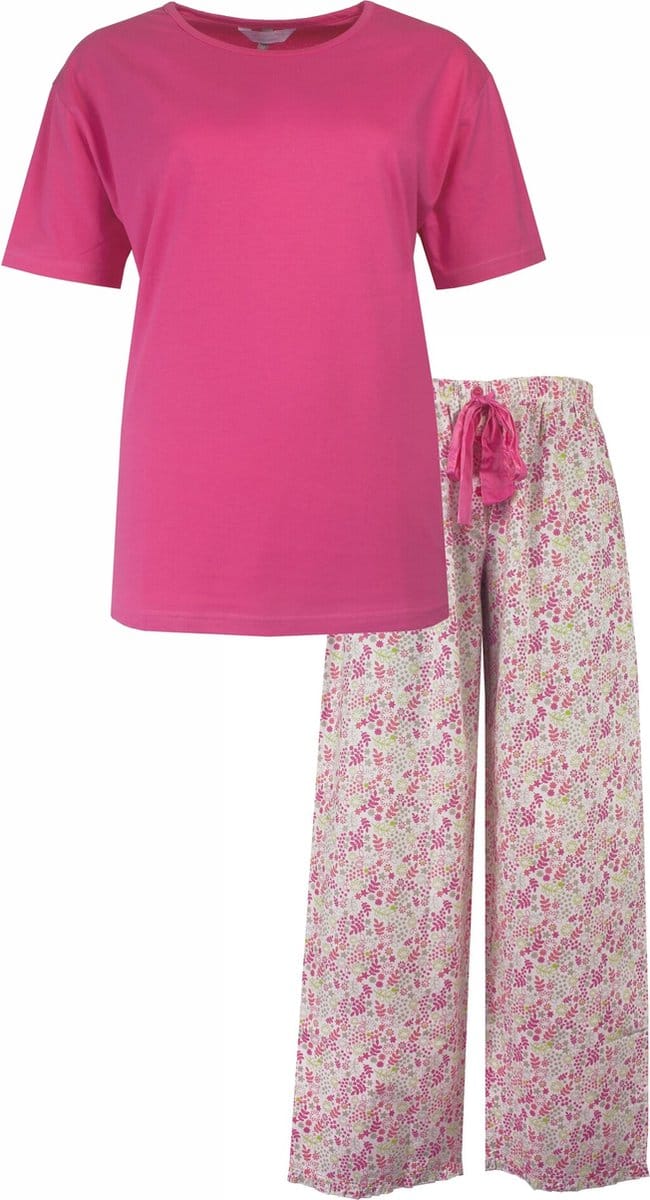 Tenderness Dames Pyjama - Katoen - Ronde Hals - Felroze - Maat S
