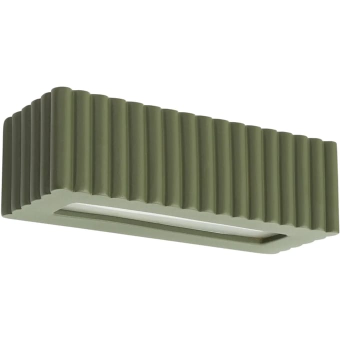 Wandlamp RIGATA met geribbelde keramische kap - Sollux Lighting - IP20 - Olijfgroen keramiek behuizing - 34 x 12 x 10 cm - 1 x E27 LED, exclusief lichtbron - Max. 15 W - Moderne wandlamp voor woonkamer, slaapkamer en eetkamer