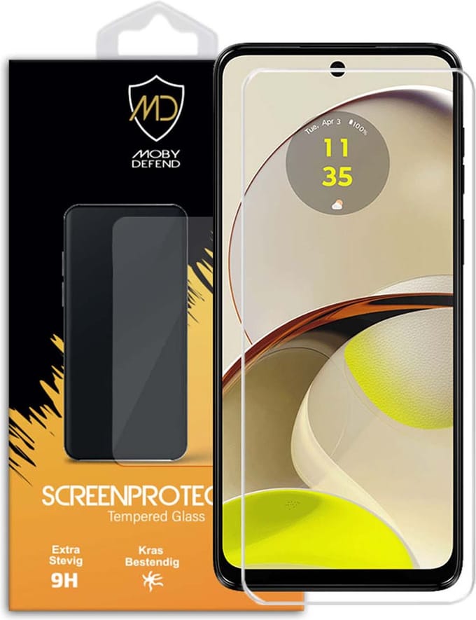 MobyDefend Screenprotector - Geschikt voor Motorola Moto G14 - Case-Friendly Screensaver - Gehard Glas