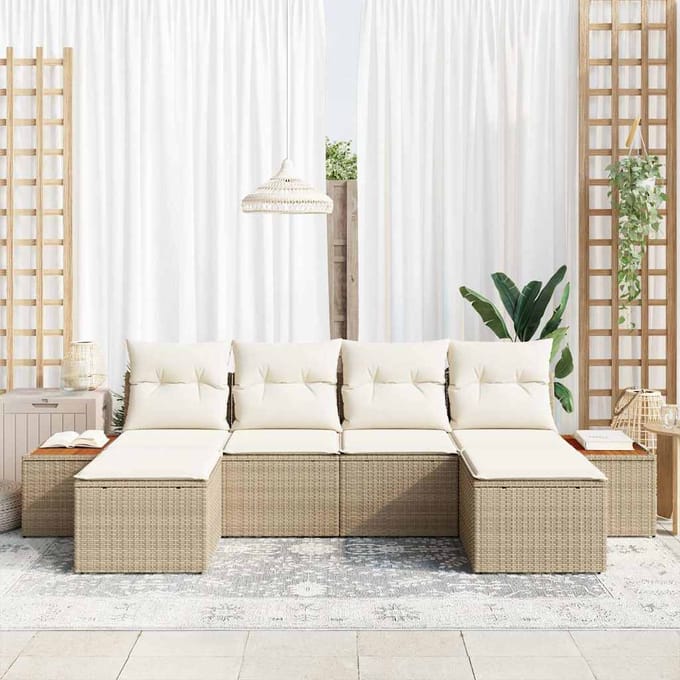 vidaXL - Tuinbank - Set - 6 - st - Beige - en - Crème - Poly - Riet