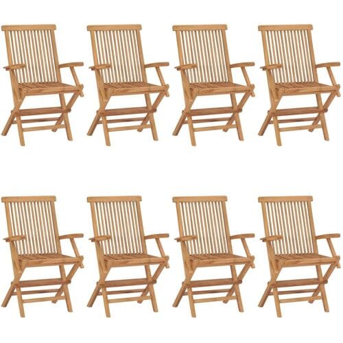 vidaXL - Opklapbare - stoelen - met - wijnrode - kussens, - 8 - stuks, - massief - teakhout