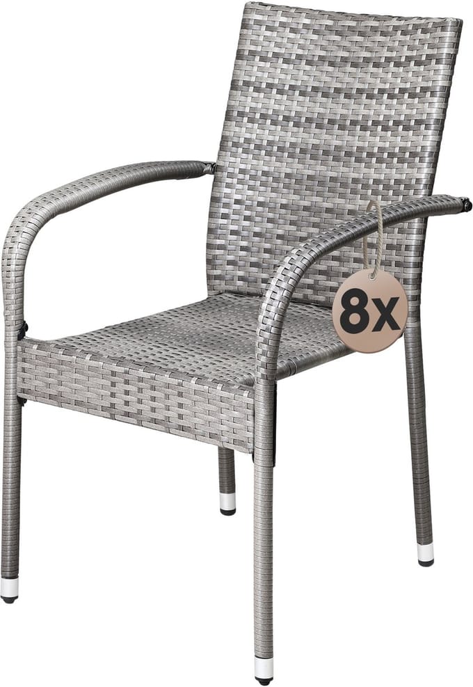 Casaria Tuinstoelen Stapelbaar – Set van 8 – 90x56x60 cm – Grijs