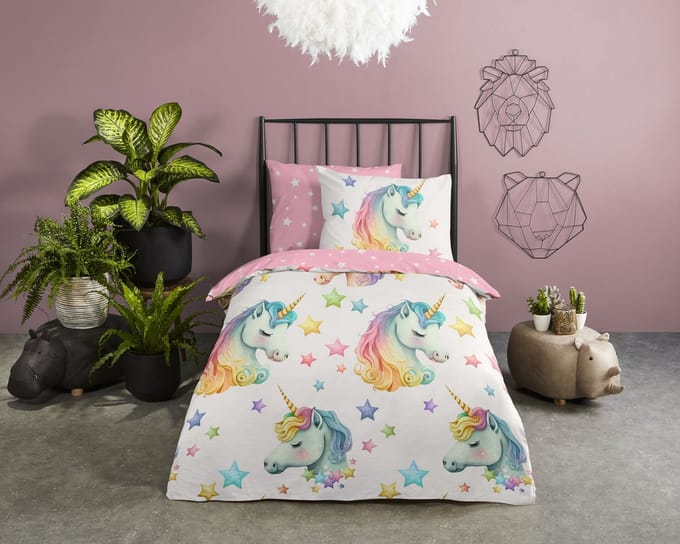 Pure dekbedovertrek regenboog eenhoorn - 1 persoons 140x200/220 cm - Multi - Microvezel