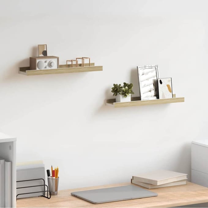 vidaXL - Wandschappen - 2 - st - 40x9x3 - cm - wit - sonoma - eikenkleurig