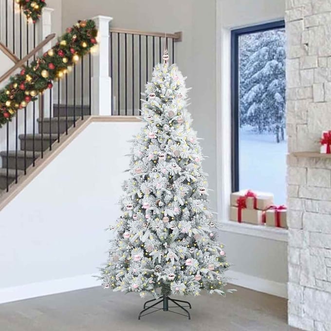 vidaXL - Kunstmatige - Hinged - Kerstboom - met - 300 - LED - Wit - 240 - cm - PE - en - PVC