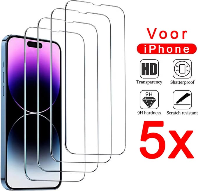 5x Screenprotector Geschikt voor iPhone 16 Plus - Krasbestendig Beschermglas, Gehard Glas Schermbeschermer
