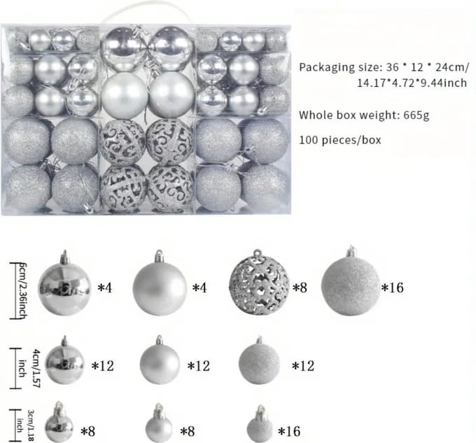 Nivard Kerstballen - Kerstversiering - Plastic - Zilver - Kerstballenset - 100 stuks