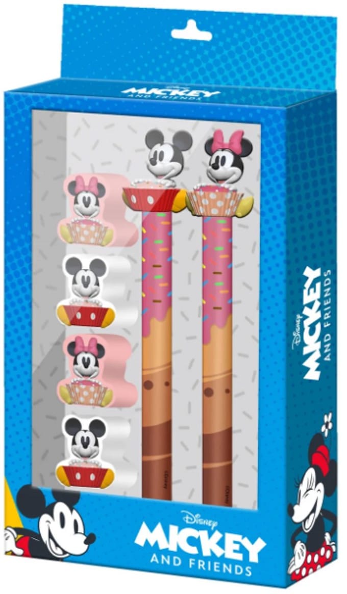 Karactermania - Disney Mickey en Minnie - Pack van Uitwisbare Gelpen - Potlood - 4 Gommen