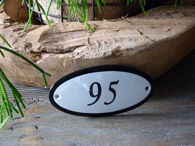 Emaille huisnummer 10x5 wit nr. 95