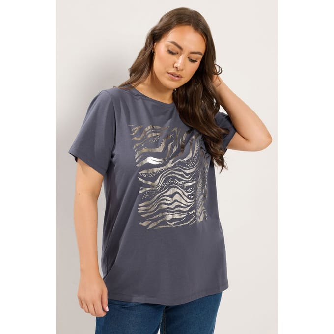 Yours Grijs Tshirt Met Zebrafolie Size 50-52