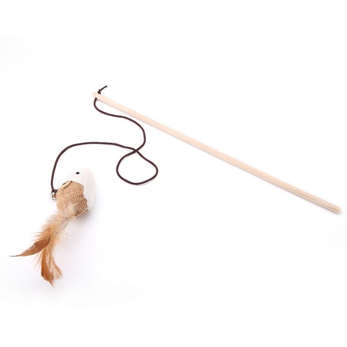 Huisdier Kat Speelgoed Linnen Rat Vogel Veer Kat Interactieve Vanger Stok Speelgoed (Rat) beige