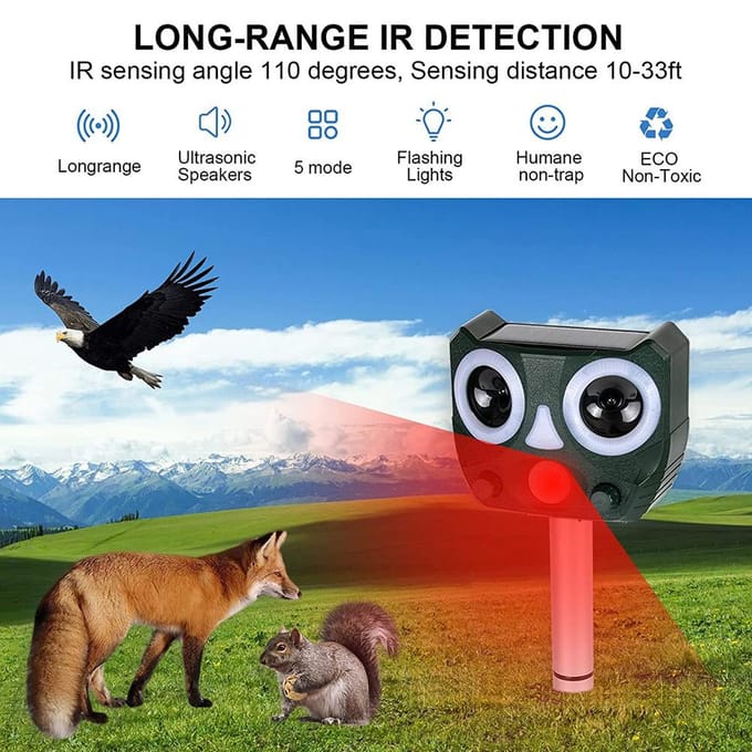 Soar Animal Repeller Bird Fox Cat Ultrasoon afschrikmiddel voor tuinboerderij groen