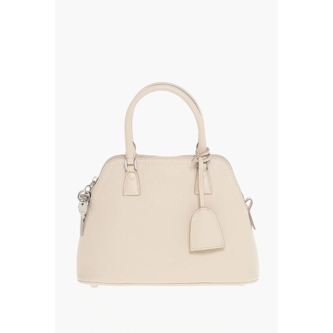 MM11 Gestructureerde leren 5AC-tas met canvasdetail in beige