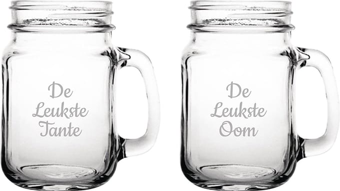 Gegraveerde Drinkglas 45cl De Leukste Tante-De Leukste Oom