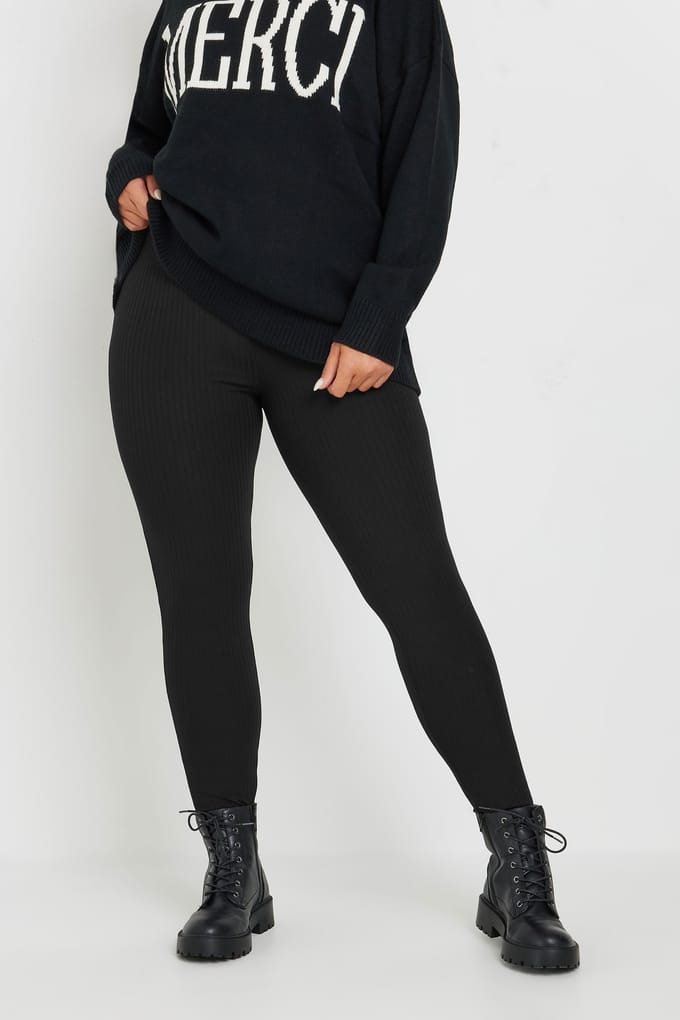 Yours Geribbelde Legging In Zwart Size 62-64