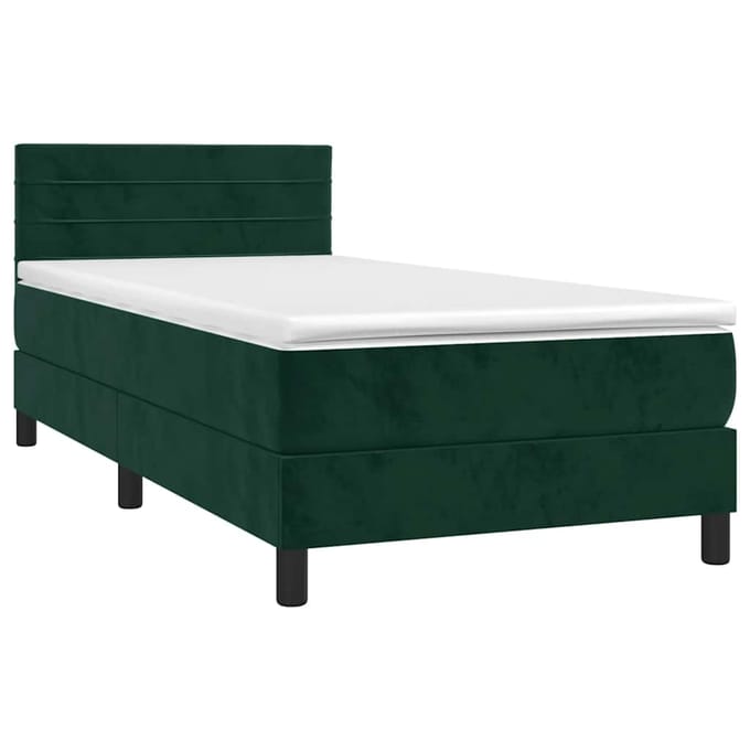 vidaXL - Boxspring - met - matras - en - LED - fluweel - donkergroen - 80x200 - cm
