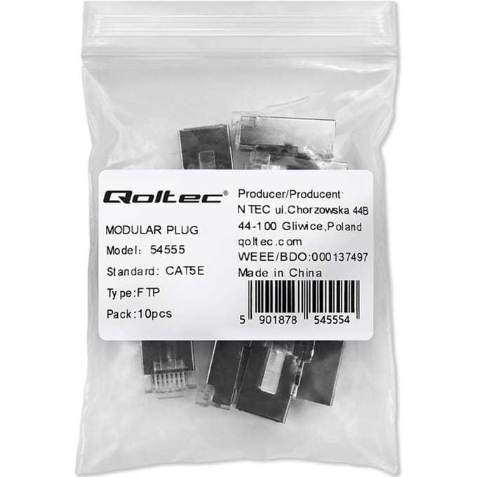 Qoltec Plug RJ45 modulaire connector |   CAT5e |   FTP |   Vergulde contacten |   10 stuks