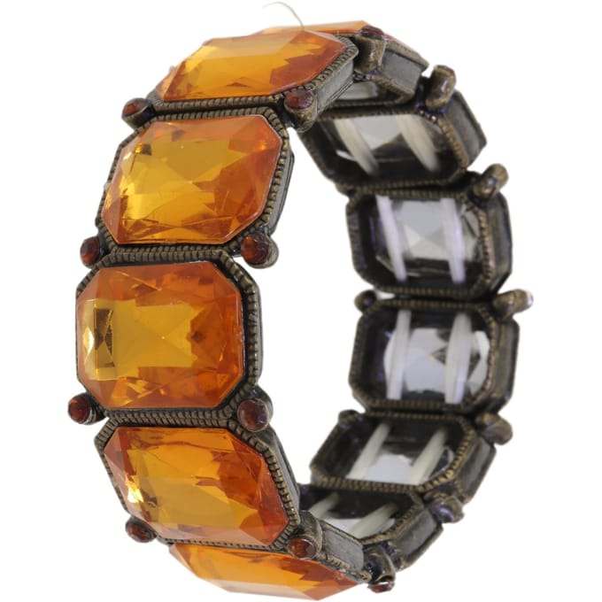 Behave – armband – amber bruin kleurig – antiek goudkleurig – elastisch – statement – nikkelvrij