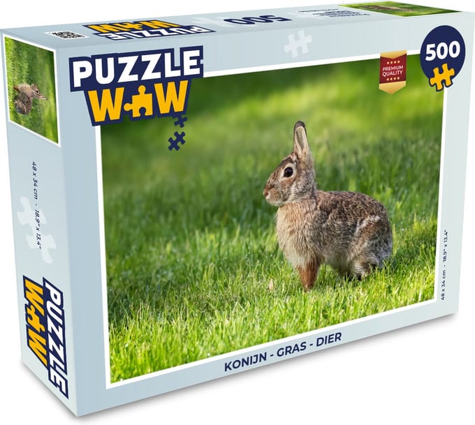Puzzel Konijn - Gras - Dier - Legpuzzel - Puzzel 500 stukjes