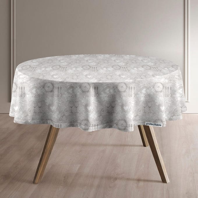 Protecttable - Rond Tafelzeil Romantisch Bruin Ø138cm - Tafelkleed Afwasbaar - Kunststof