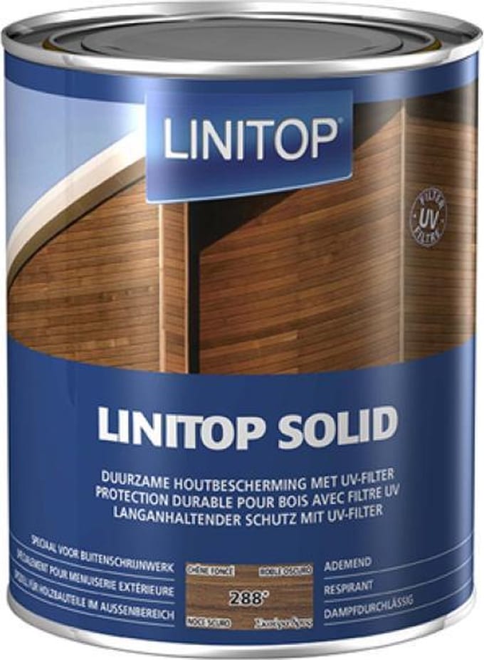 linitop Solid - Beits - Duurzaam extreem weersbestendige houtbescherming met uv filter - Solventbasis - 1 L - 288 Donkere Eik