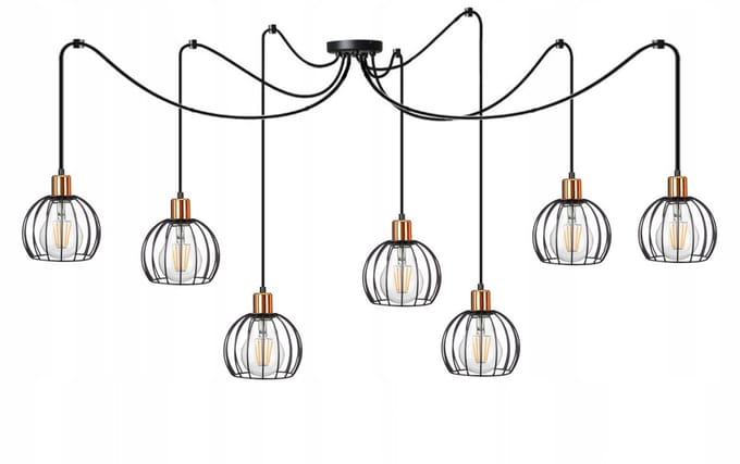 Hanglamp Spider Zwart Koper E27 7x60W - Stijlvolle Verlichting