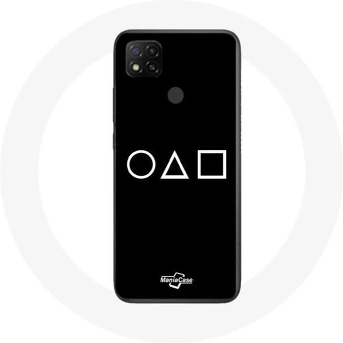 Xiaomi Redmi 9C Case Squid Game logo symbolen cirkel vierkante driehoek zwarte achtergrond