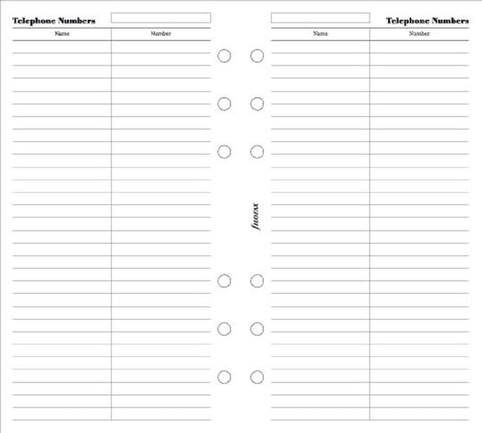 Filofax - vulling personal - telefoonnummers -wit