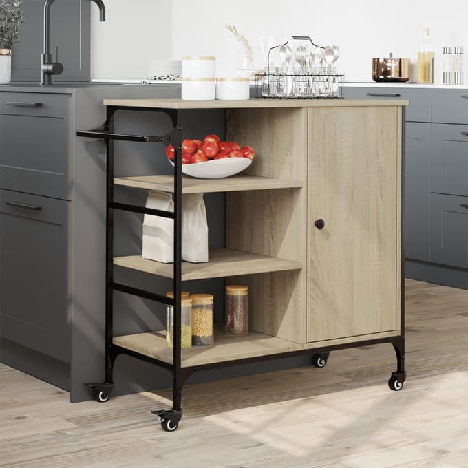 vidaXL - Keukentrolley - 87,5x38,5x84,5 - cm - bewerkt - hout - sonoma - eikenkleur