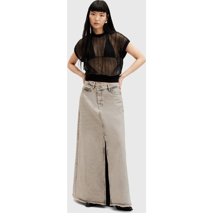AllSaints Noir Maxi Skirt Sand Grey Größe: 12 | Maxiröcke Outlet | Damen | Braun