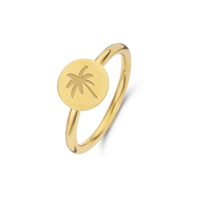 CO88 Collection Sense 8CR-10011-54 Stalen Ring met Palmboom - Maat 54 - Goudkleurig