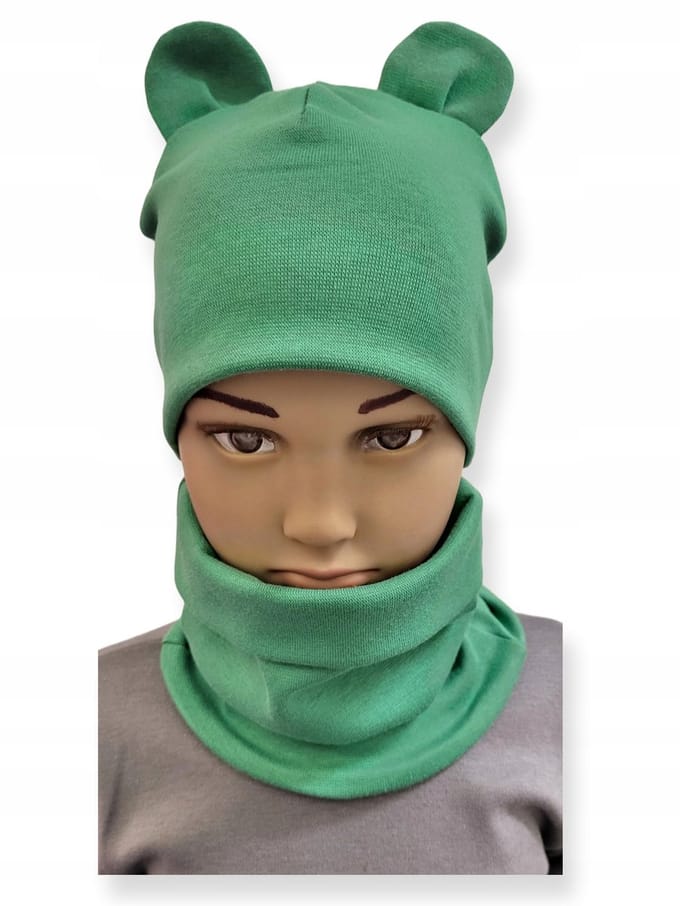 Dartomik - Kinder Muts en Sjaal Set - 40-44 cm - Donkergroen - Met Oren