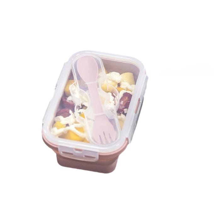 Opvouwbare Siliconen Lunchbox Draagbare Magnetron Lunchbox met Vork Draagbare Lunchbox Koel- en Vershouddoos white