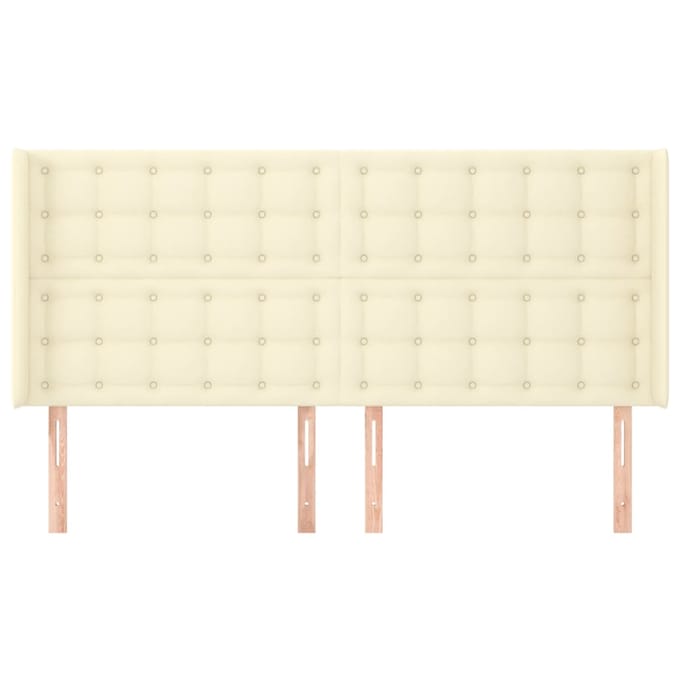 vidaXL - Hoofdbord - met - randen - 203x16x118/128 - cm - kunstleer - crèmekleurig