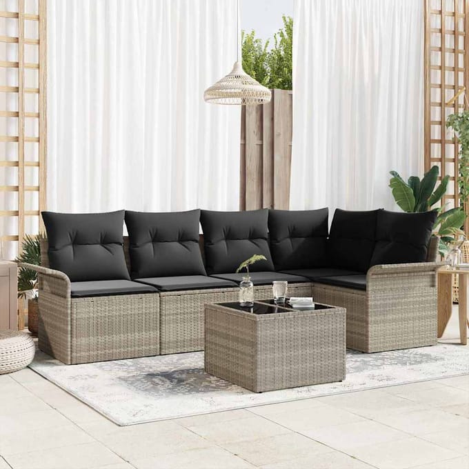 vidaXL - Tuinbank - Set - 6 - st - Grijs - poly - rattan