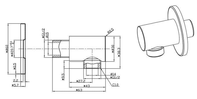 Wiesbaden UniMatch wandaansluitbocht rond 1/2" chroom