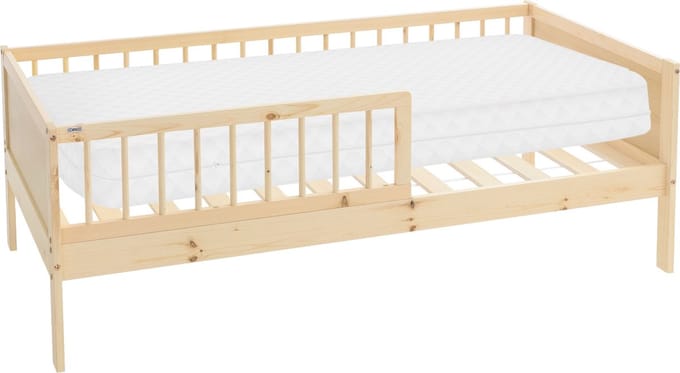 ML-Design naturel serie kinderbed 80x160 cm naturel met matras lattenbodem en uitvalbeveiliging massief grenen houten eenpersoonsbed voor meisjes en jongens stevig speelbed peuterbed en juniorbed met vloerbedconstructie voor extra veiligheid
