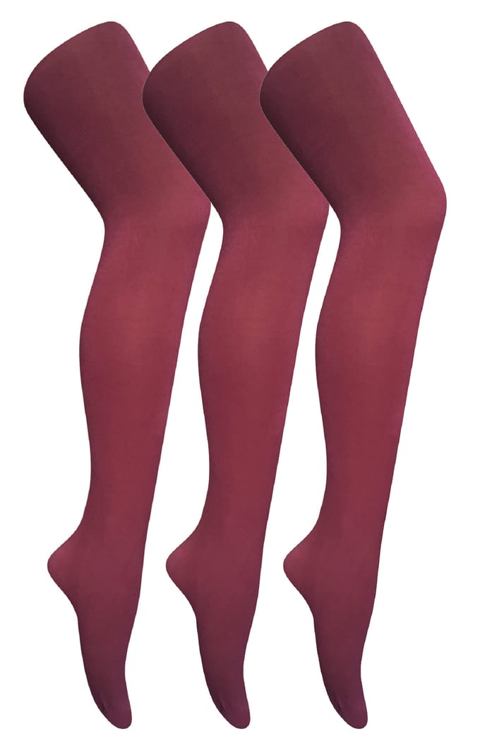 3 paar dames gekleurde ondoorzichtige 80 denier panty's - Bordeaux